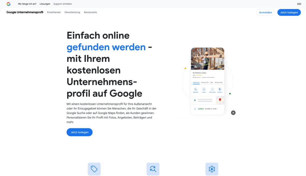 Screenshot der Google Unternehmensprofilseite zur Einrichtung des Profils
